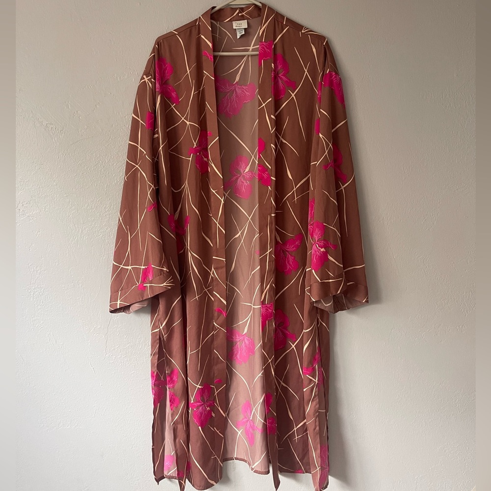 Tan & Pink Floral Women’s Kimono Cardigan Swim Coverup